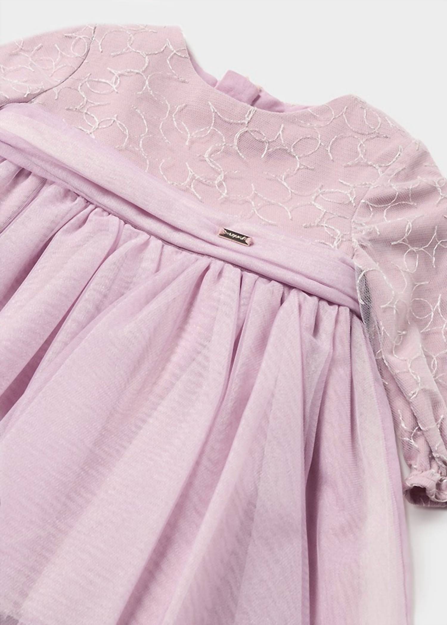 Mayoral - Kid's Lurex Embroidered Long Sleeve Tulle Dress