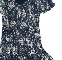 flowers by zoe Girl's Floral Chiffon Short Sleeve Dress in navy pink - kids' dress - detail view