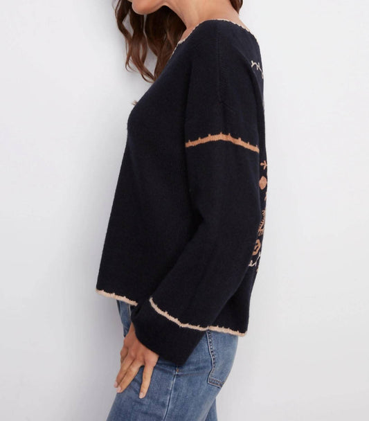 Charlie B - Notch Neck Embroidered Sweater