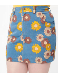 Unique Vintage - Denim Floral What A Classic Mini Skirt - Plus