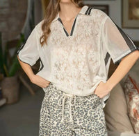 Aaron & Amber - Sporty Oversized Lace Polo Tee