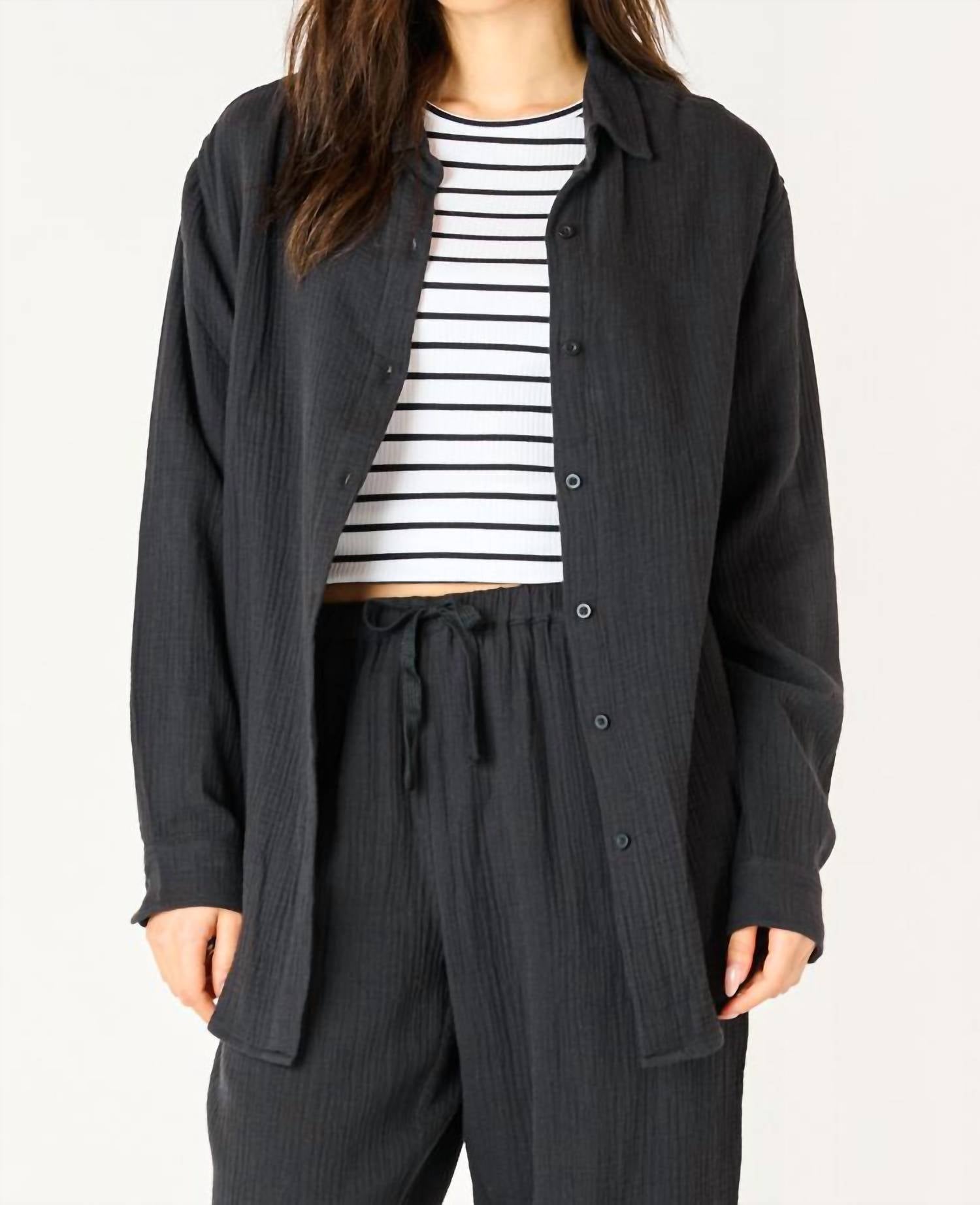 Dex - Gauze Long Sleeve Button Down Blouse