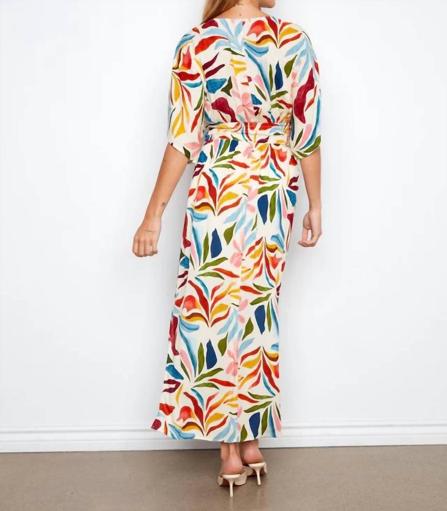 Charlie B - Printed Dolman Short Sleeve Maxi Fake Wrap Dress