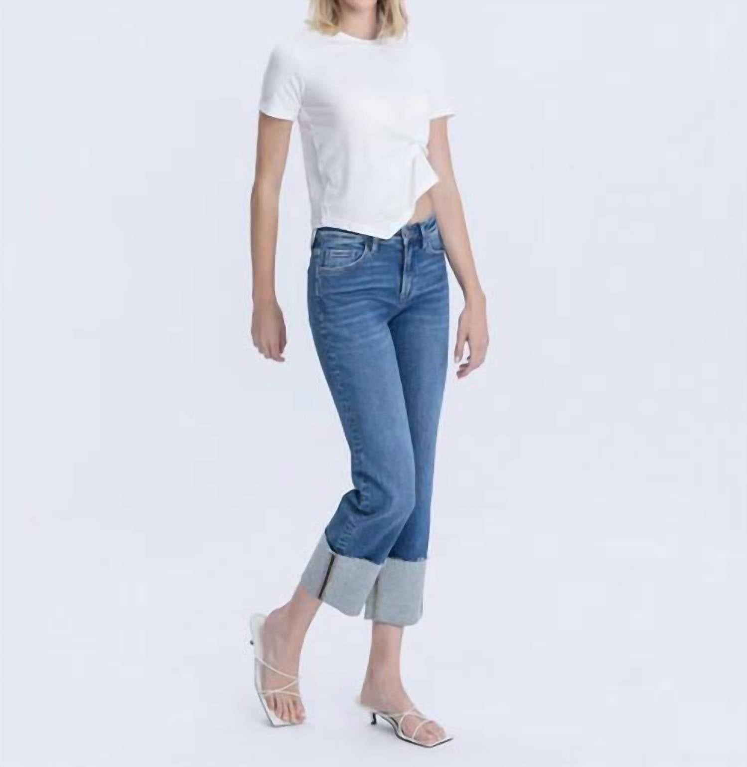 Vervet By Flying Monkey - High Rise Cuffed Straight Leg Jeans