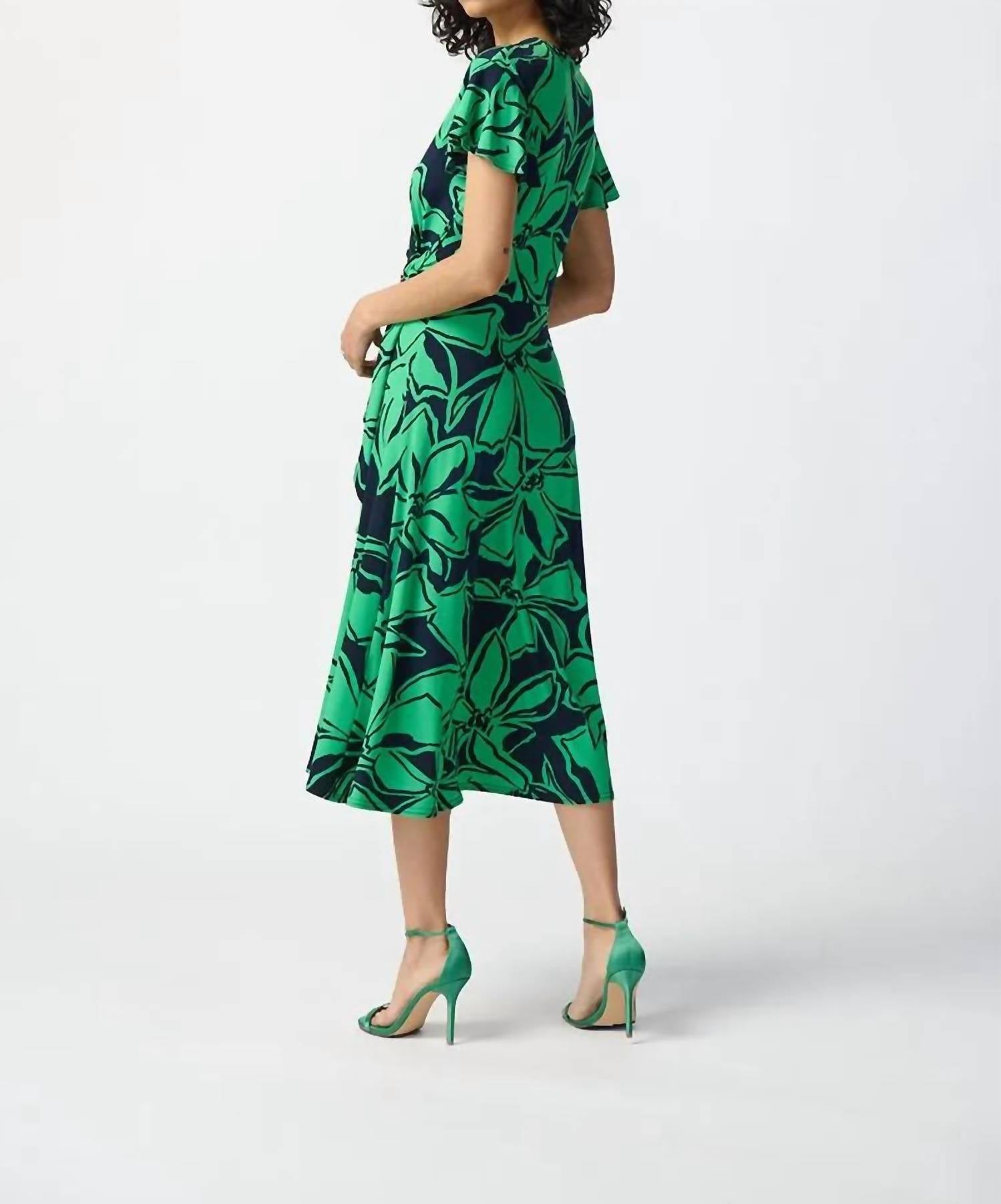 Joseph Ribkoff - Short Sleeve V-neck Midi Dress