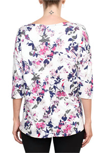 Joan Vass - Boat Neck 3/4 Sleeve Printed Jersey Top