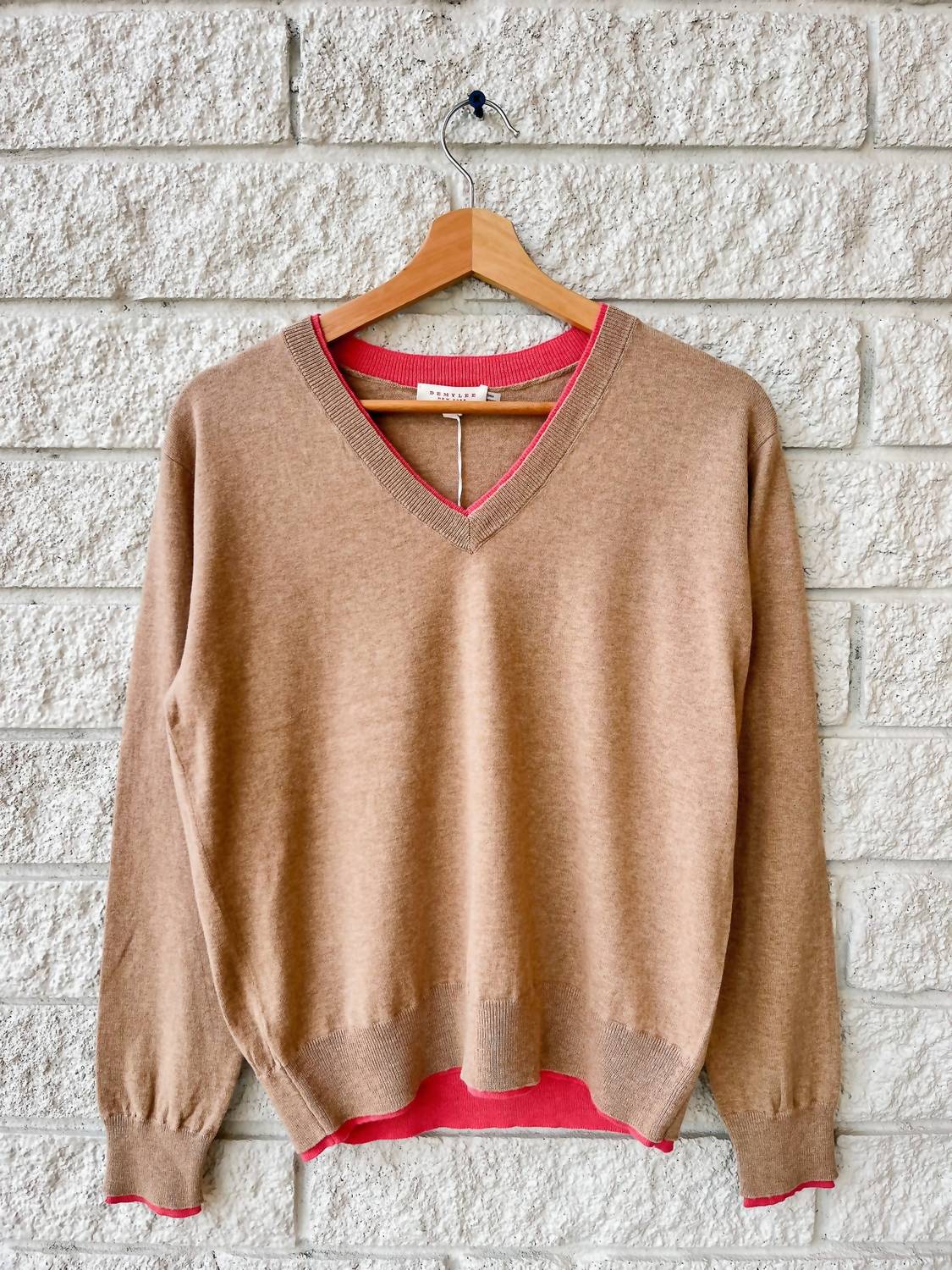 DEMYLEE New York Jenna Cotton Cashmere Sweater in hibiscus cashew - women's sweater - detail view