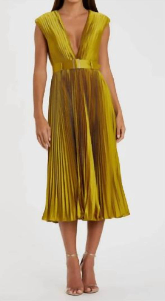 Mac Duggal - Chartreuse Pleated Dress