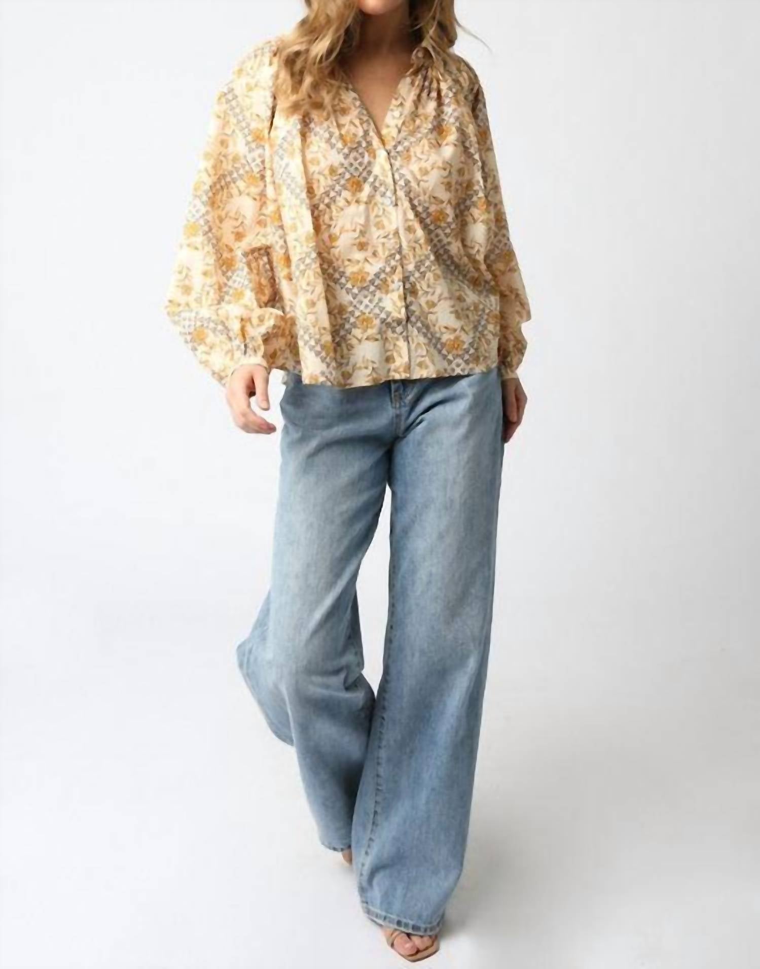 Olivaceous - Runa Mix Long Sleeve Blouse