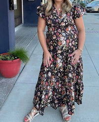 Entro - Women's Floral Puff Sleeve Midi Dress
