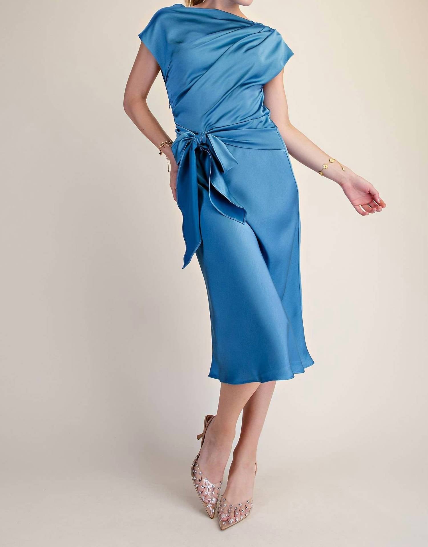 Glam - Asymmetrical Waist Tie Midi Dress