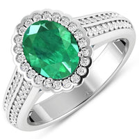 Diana M Jewels Women's Oval Natural Zambian Emerald Fashion Ring (2.07 Ct) - Classic Plus in 14k white gold - women's jewelry - detail view