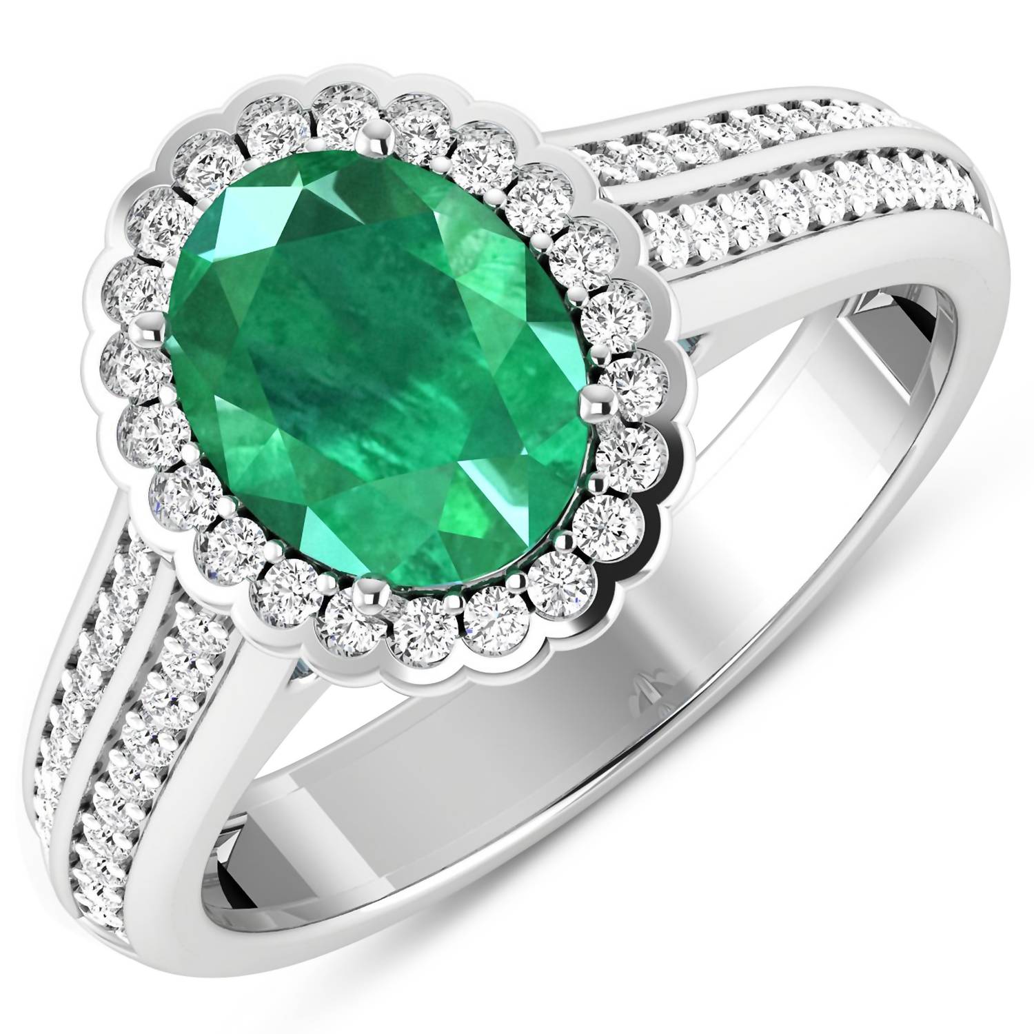 Diana M Jewels Women's Oval Natural Zambian Emerald Fashion Ring (2.07 Ct) - Classic Plus in 14k white gold - women's jewelry - detail view