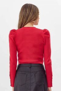 Greylin - Dani Button Puff Sleeve Ribbed Knit Top