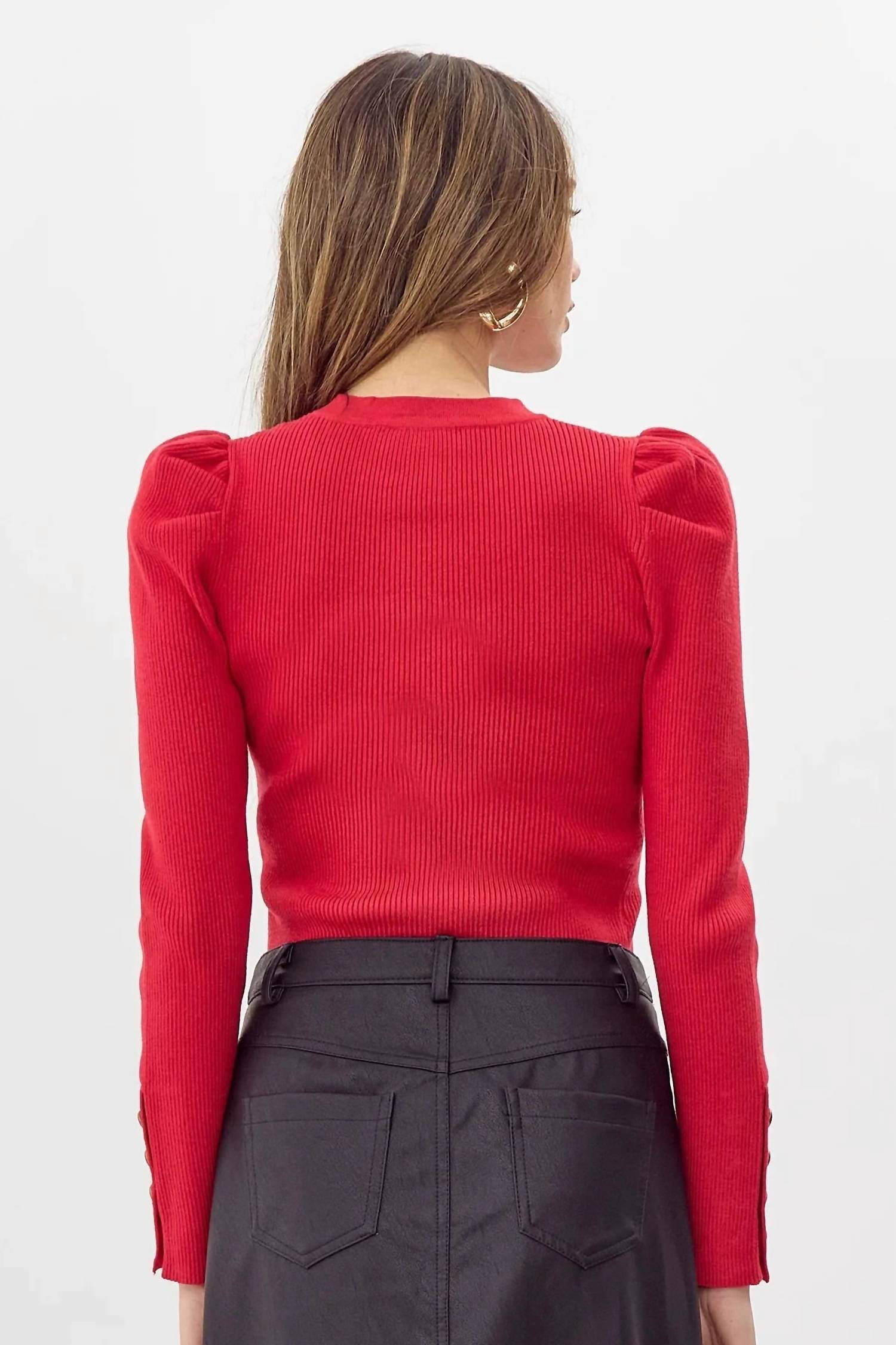Greylin - Dani Button Puff Sleeve Ribbed Knit Top