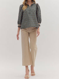 entro Floral Puff Sleeve Zip Top in midnight - women's blouse