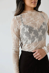 Eesome - Blair Sheer Floral Lace Mock Neck Layering Top