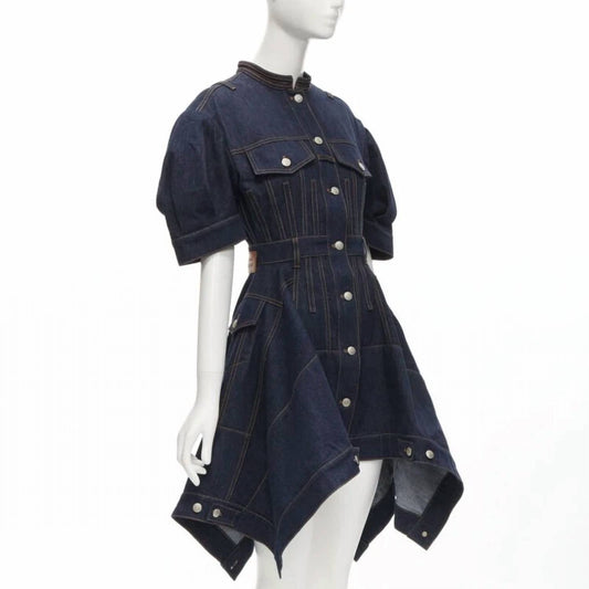 Alexander Mcqueen - 2022 Denim Corset Rounded Sleeve Dress