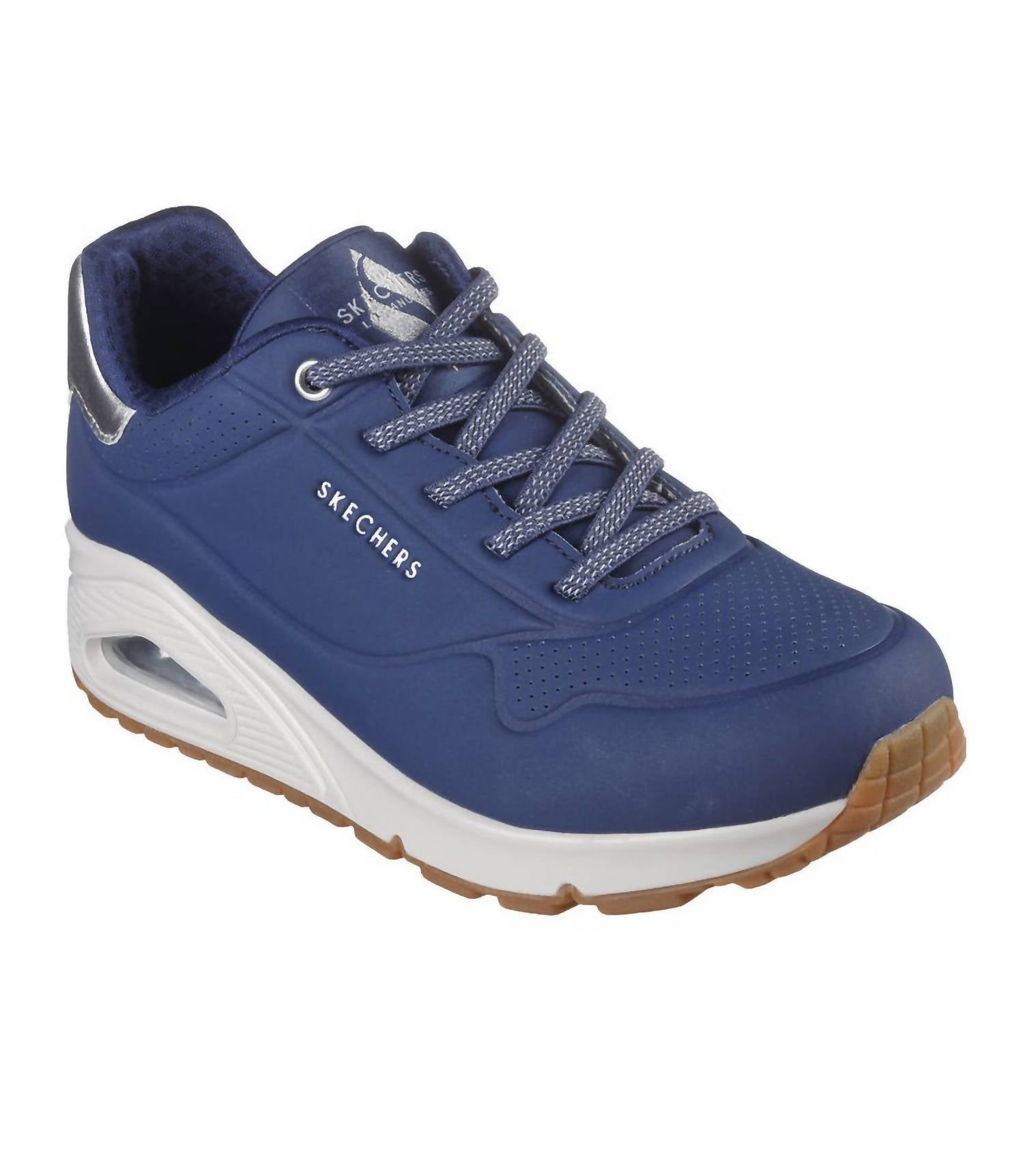 Skechers Women's Uno-shimmer Away Shoes in navy silver - women's sneaker - detail view