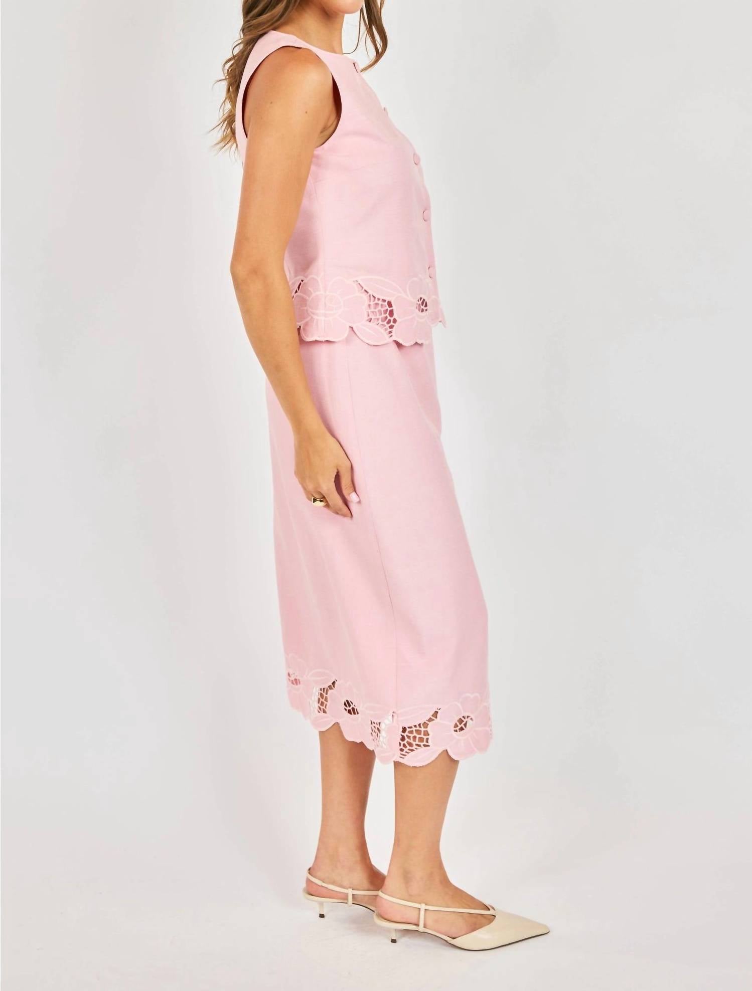 Sadie & Sage Blushing Lace Midi Skirt in pink - women's skirt - detail view