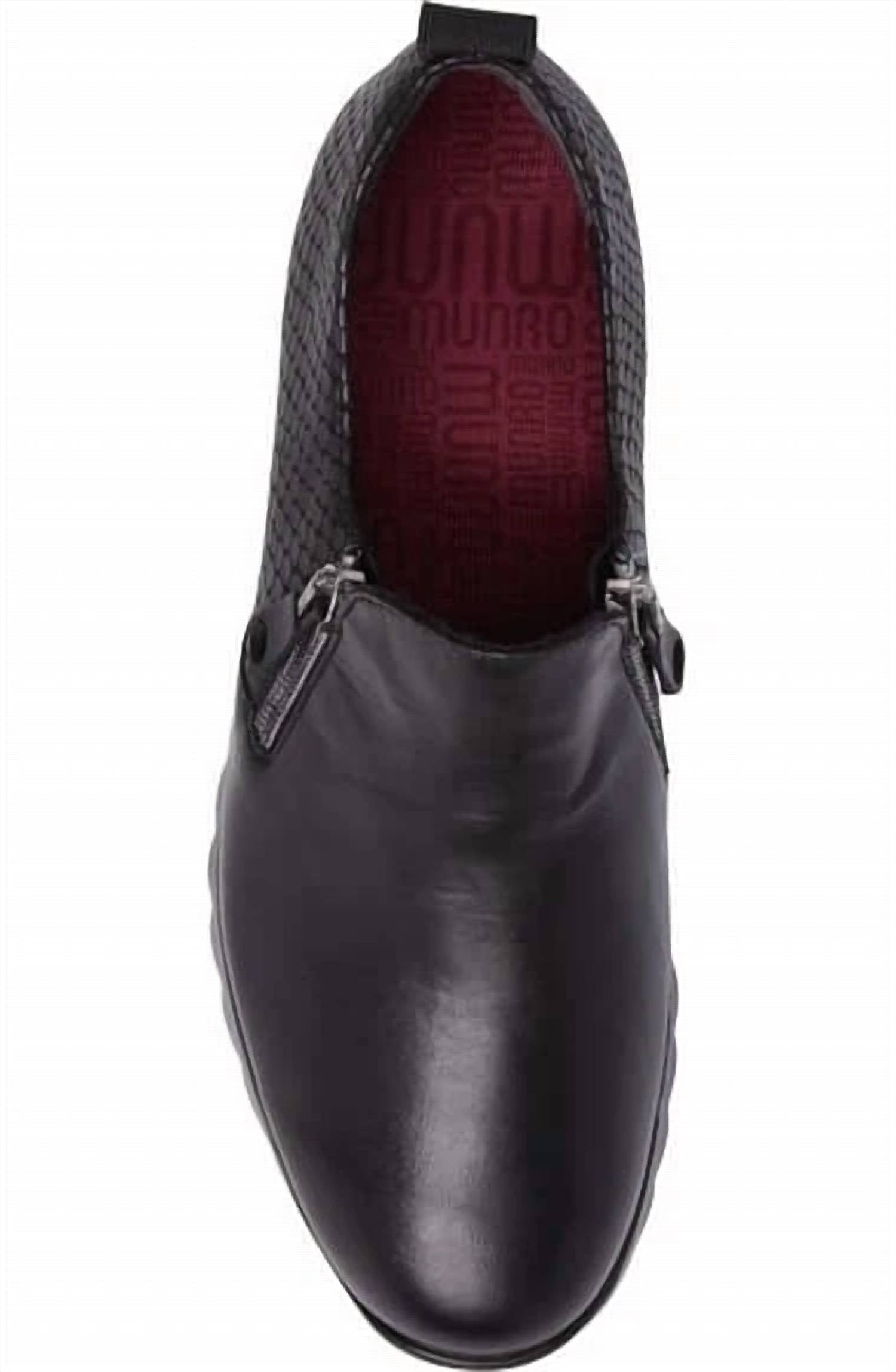 Munro Women's Kit Side Zipper Loafer in black leather viper - women's flats - view 4