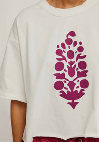 Free People Inspire Logo Oversized Cropped Tee in white deep mulberry - women's t-shirt - detail view
