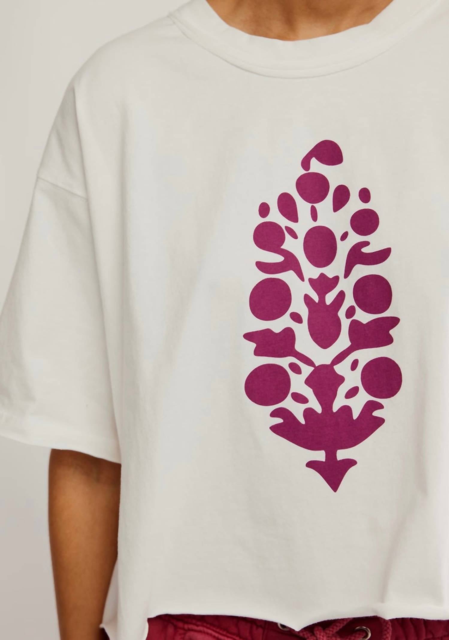 Free People Inspire Logo Oversized Cropped Tee in white deep mulberry - women's t-shirt - detail view