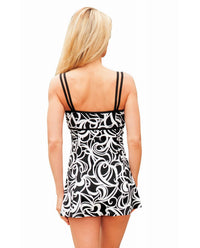 Longitude Steamy Lingerie Swimdress in black and white - women's swimwear - detail view