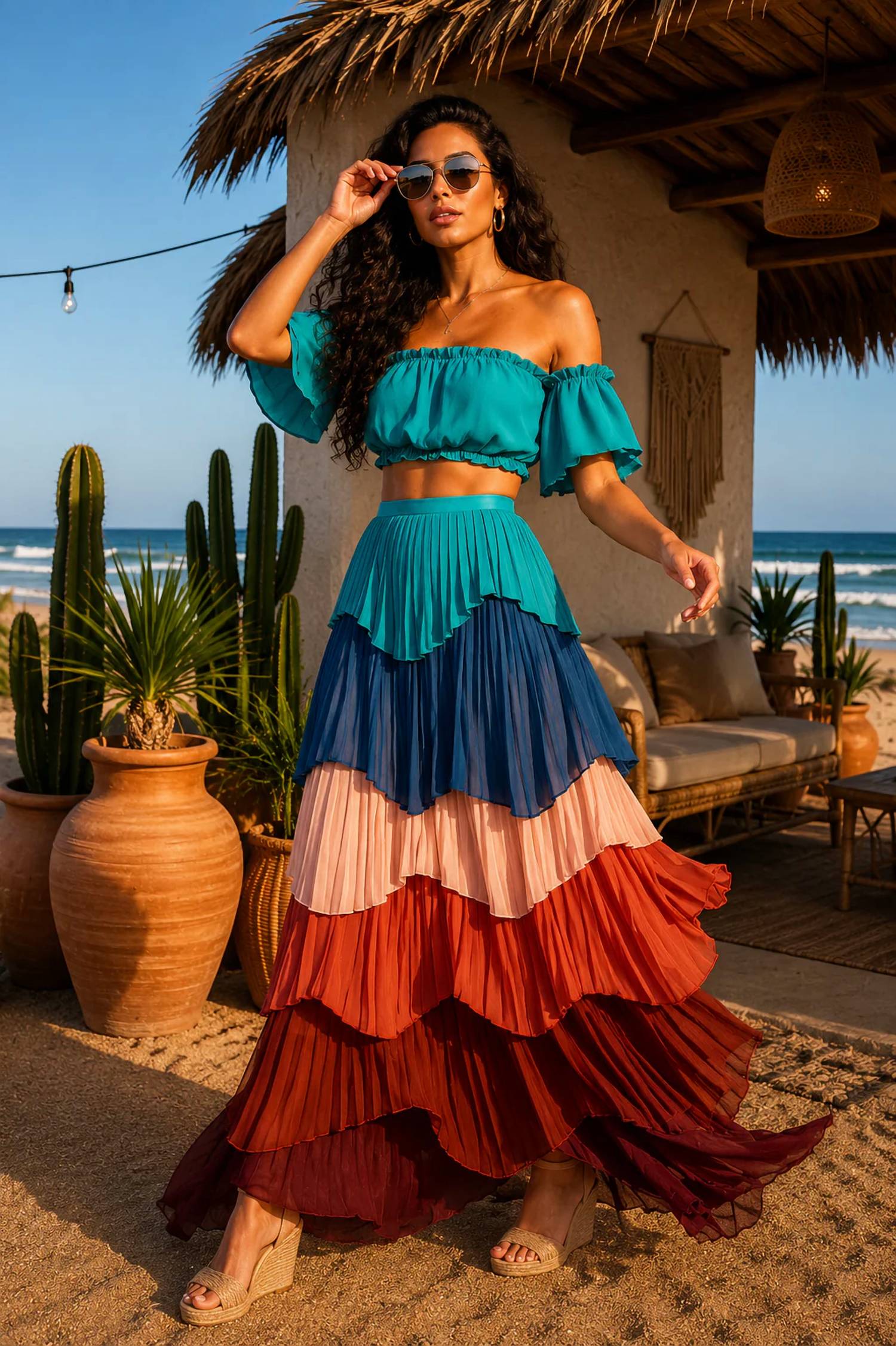 Little Secret Of Mine - Tiered Pleated Maxi Skirt Set