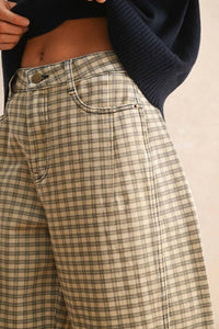 Miou Muse - Mini Checker Pattern Barrel Pants
