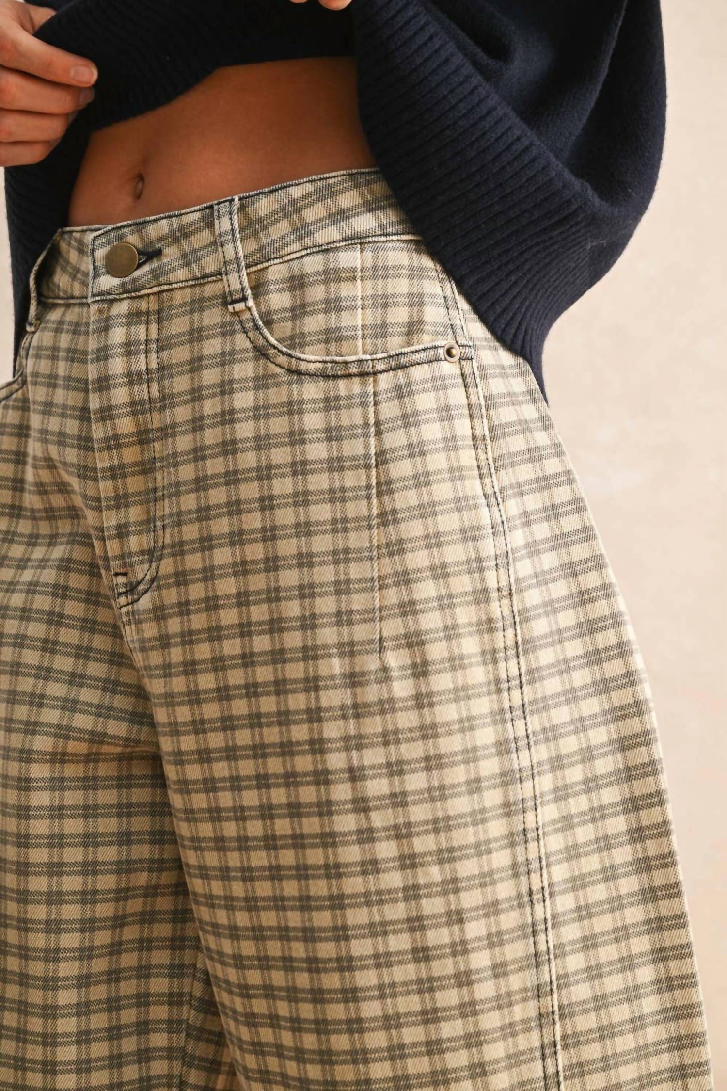 Miou Muse - Mini Checker Pattern Barrel Pants