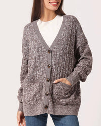 Minnie Rose - Cotton Cable Marbled V Neck Cardigan