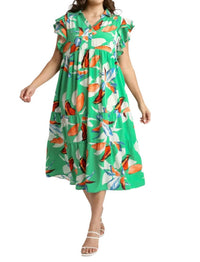 Umgee - Floral Print Collared Midi Dress