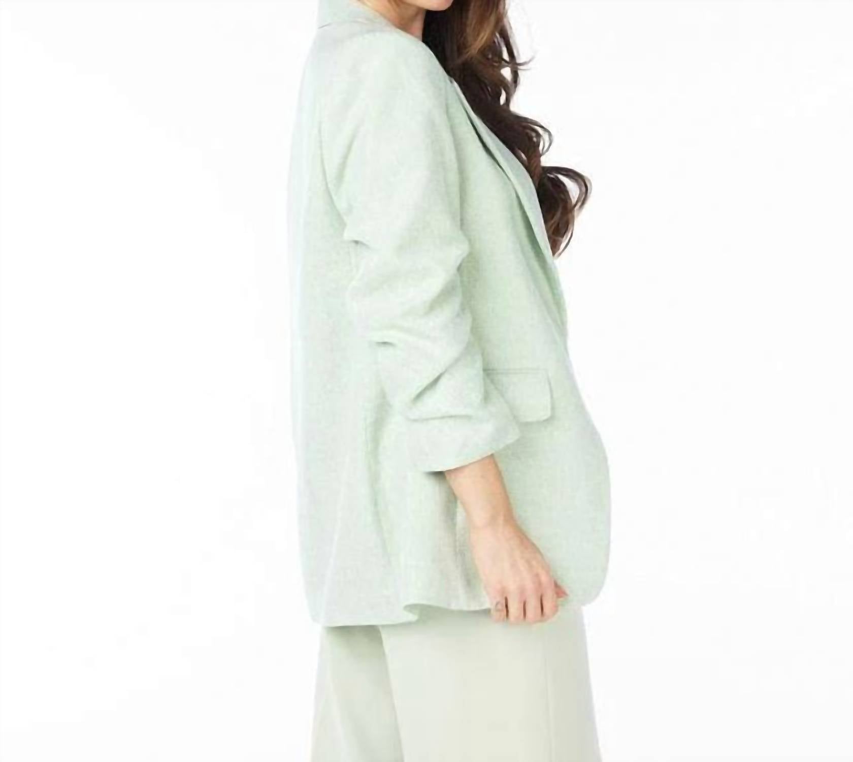 ESQUALO Pietta Linen Look Blazer in pastel green - women's jacket - detail view