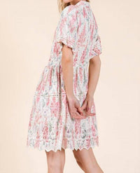 Geegee X Lovelo - Floral Eyelet Lace Mini Shirt Dress