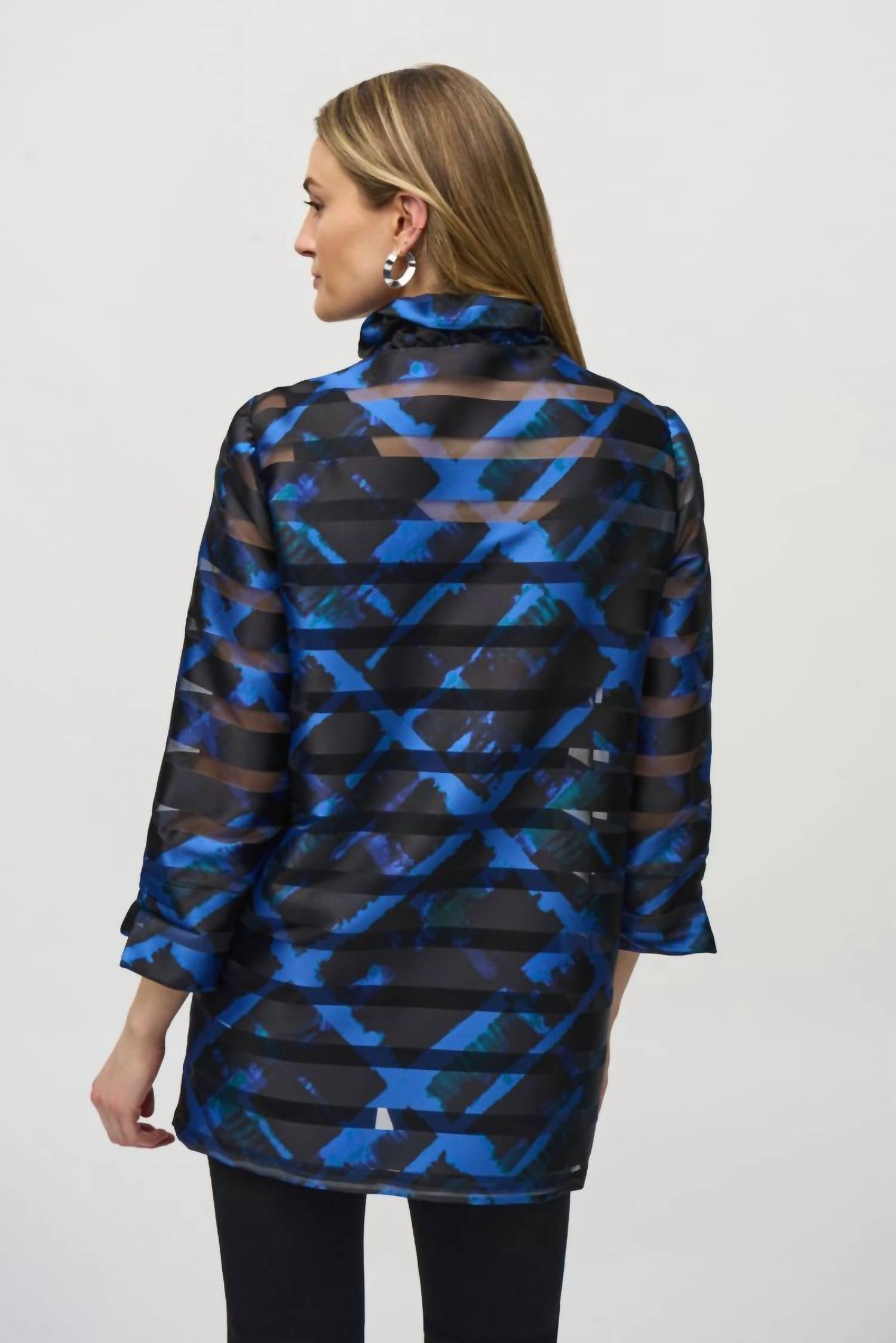 Joseph Ribkoff - Plaid Shirred Collar Jacket