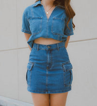 WISHLIST Darlin Cargo Mini Denim Skirt in blue - women's skirt