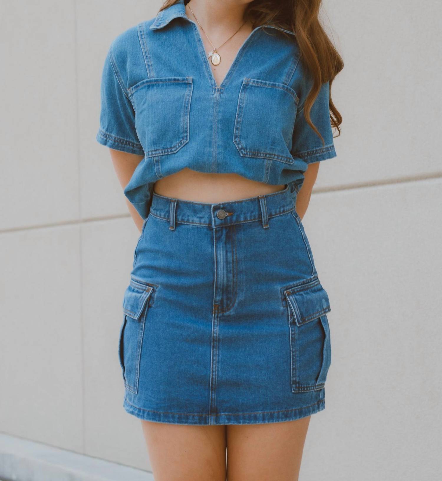 WISHLIST Darlin Cargo Mini Denim Skirt in blue - women's skirt