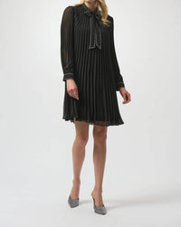 Joseph Ribkoff - Pleated Chiffon A-Line Dress with Neck Tie