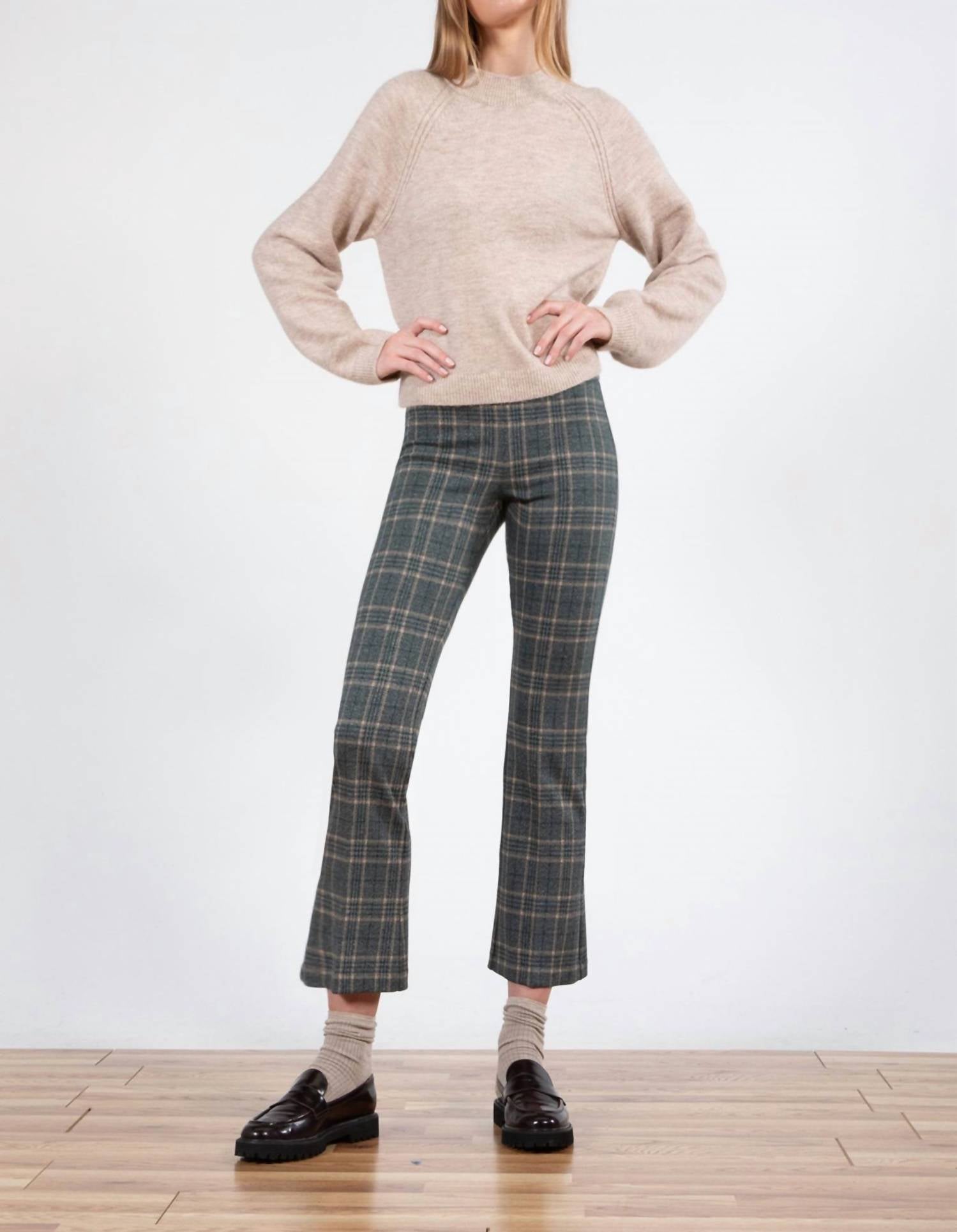 Avenue Montaigne Leo Flare Cut Pants in glen grid - women's pants