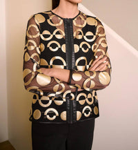 Joseph Ribkoff - Geometric Faux Leather Mesh Jacket