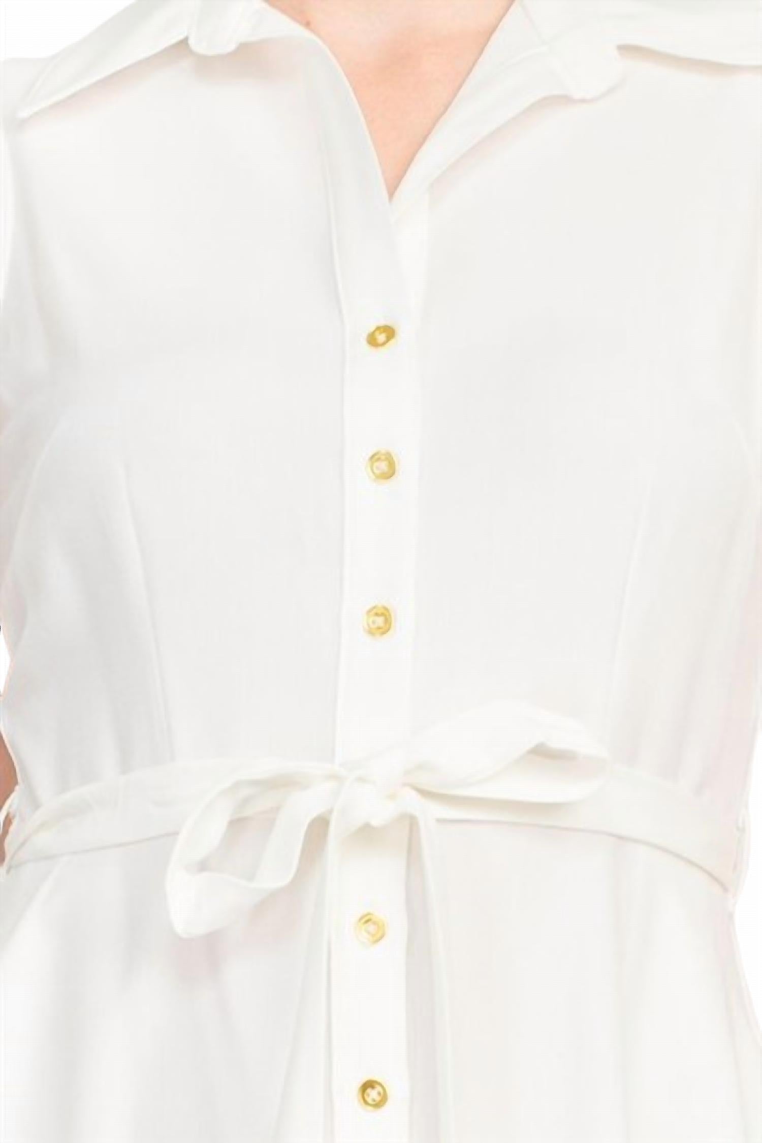 Sharagano - Sleeveless Button Down Collar Shirt Dress
