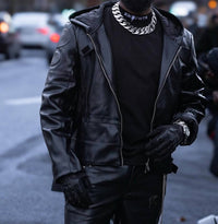 knotWTR Unisex I’m Worth A Lot Leather Jacket With Hood in black - women's jacket - view 8