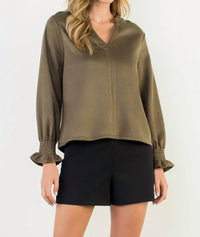 Thml - Long Sleeve Suede V Neck Top