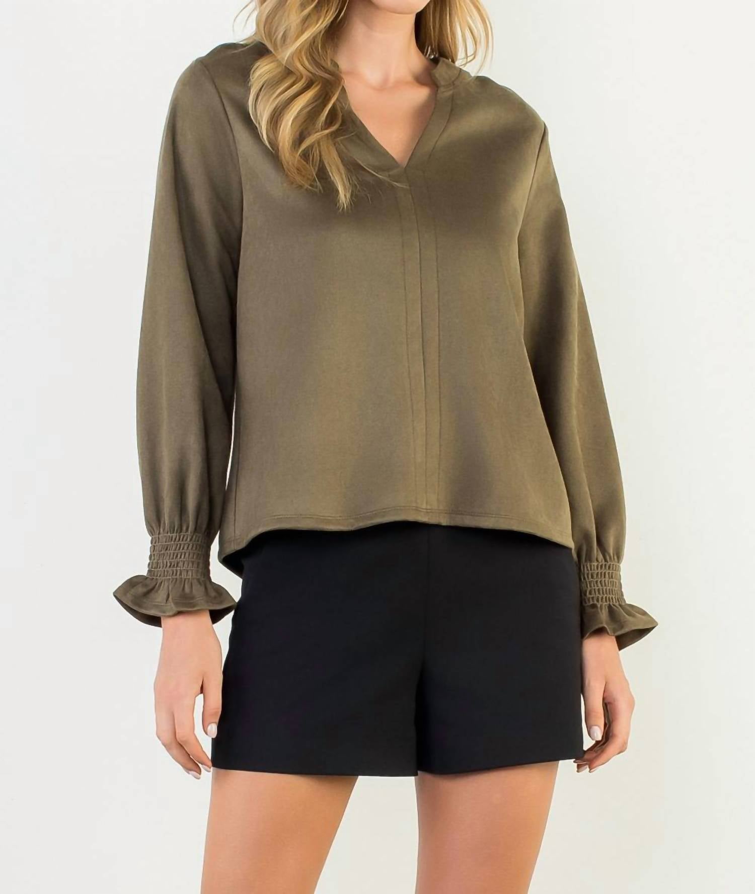 Thml - Long Sleeve Suede V Neck Top