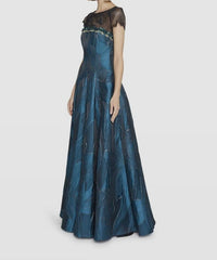 Talbot Runhof - Floral Jacquard Lace-inset Gown Dress