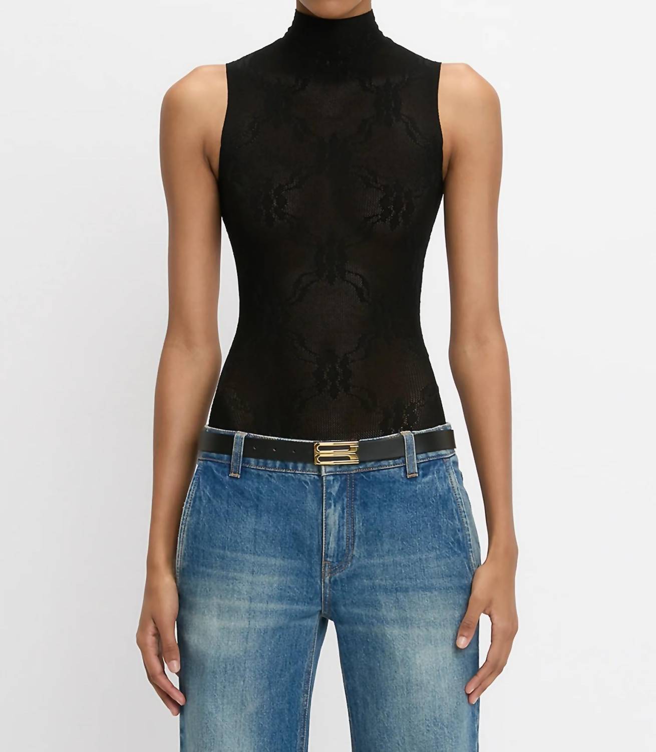 VICTORIA BECKHAM Sleeveless High Neck Bodysuit in black - women's shirt
