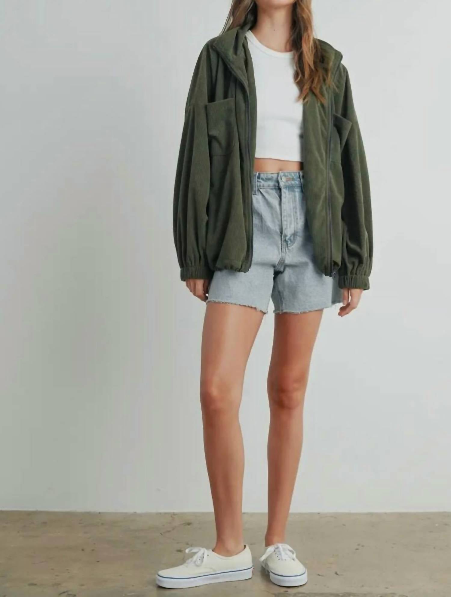 Urban Daizy - Nakia Lapel Corduroy Zipper Jacket