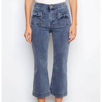 Charlie B - Women's Flare Stretch Denim Patch Pockets Jean