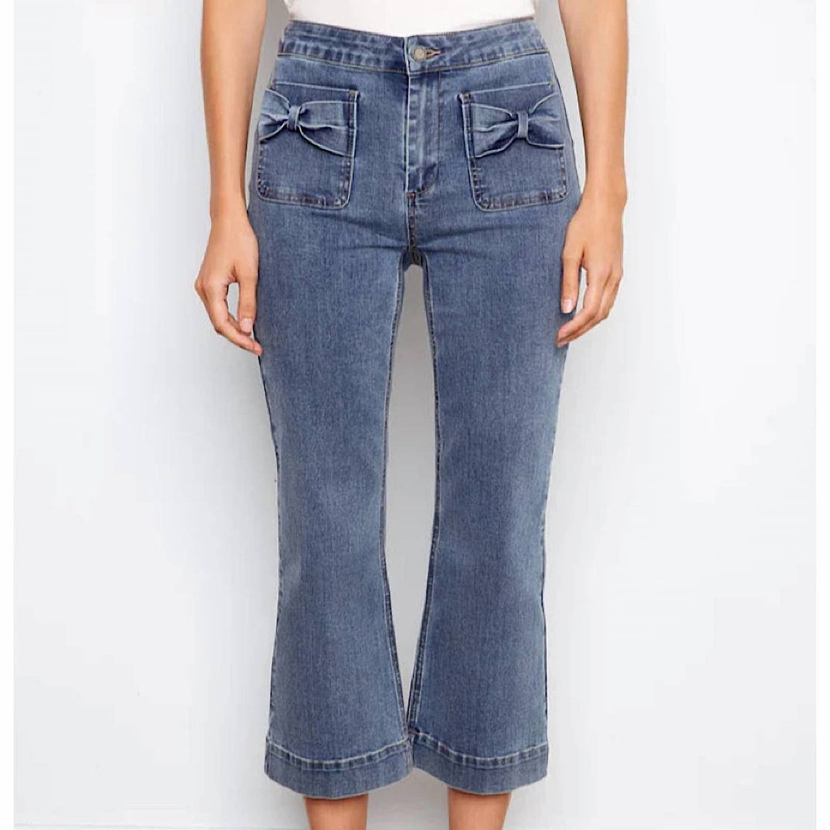 Charlie B - Women's Flare Stretch Denim Patch Pockets Jean